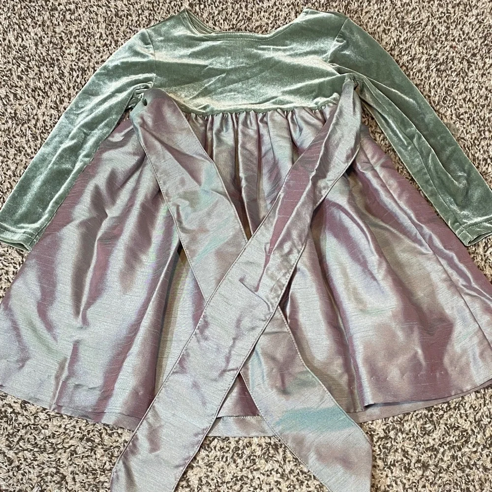 VNTG Bonnie Jean Velvet Green and Pink Kids Dress
